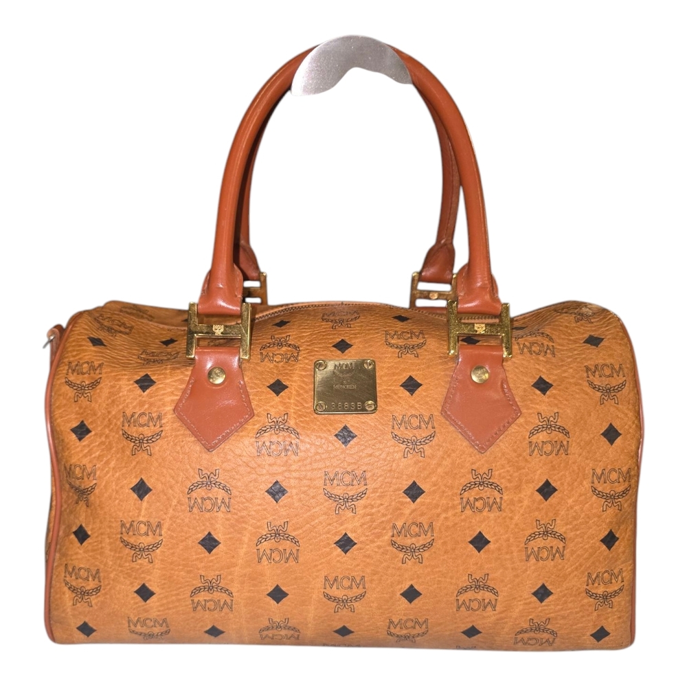MCM Cognac Visetos Boston Bag, WITH COA